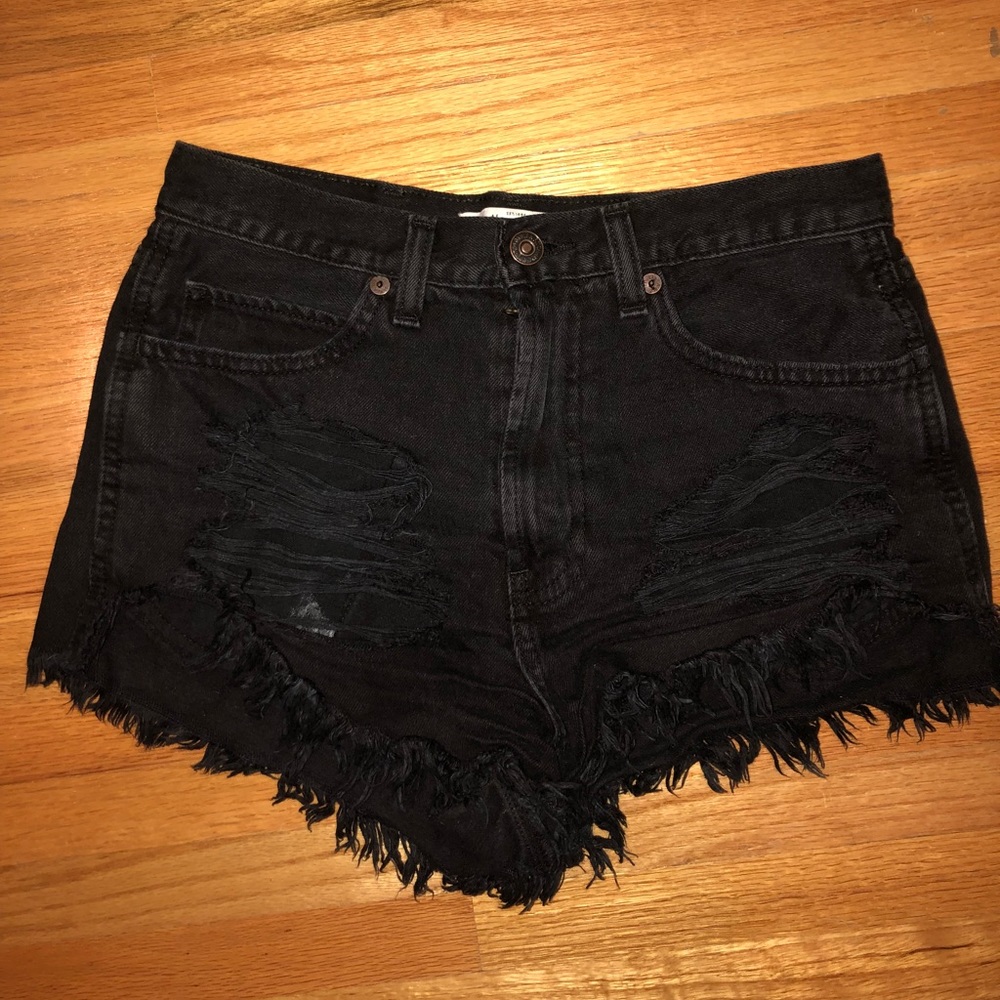 Black ripped jean shorts